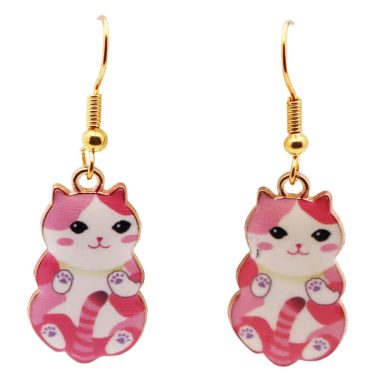 Lieve Roze poezen oorbellen met goudkleurige accenten