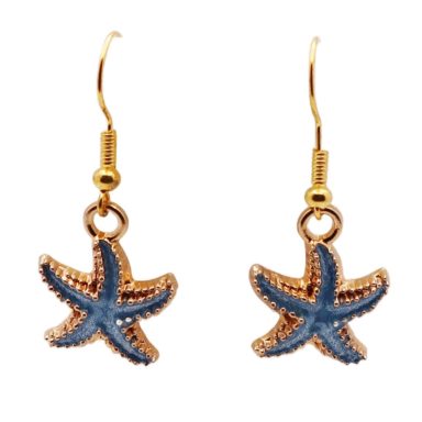 Blauwe Zeester oorbellen met goudkleurige accenten