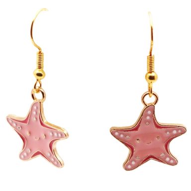 Roze Smiley Zeester oorbellen met goudkleurige accenten