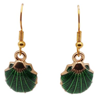 Groene schelp oorbellen met goudkleurige accenten