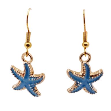Licht Blauwe Zeester oorbellen met goudkleurige accenten