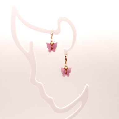 Vlinder oorbellen Hot pink  goudkleurig dames