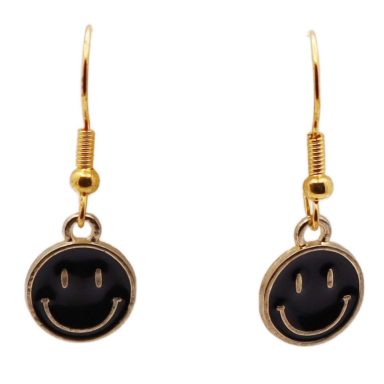 Grappige Zwarte Smiley oorbellen met goudkleurige accenten