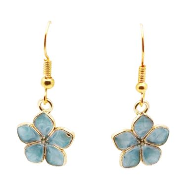 Zomerse Blauwe Bloem oorbellen met goudkleurige accenten